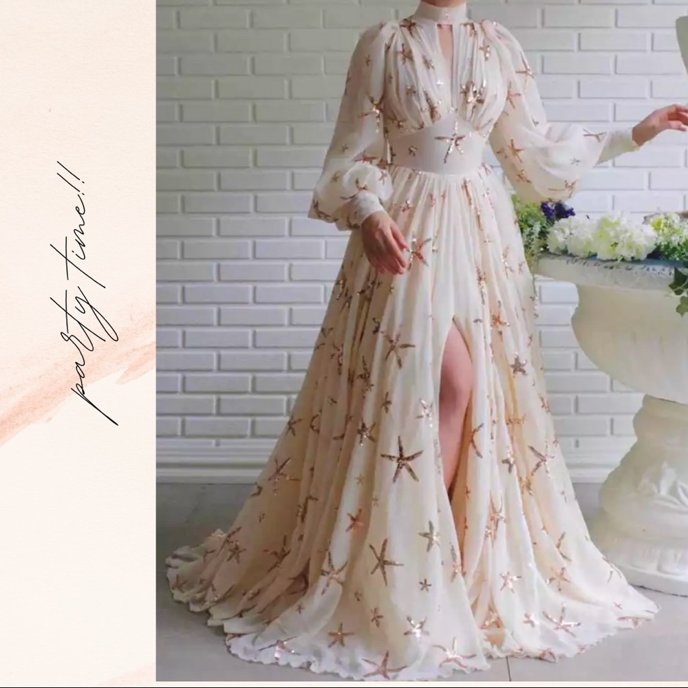 Chiffon Dress off White with Bead Work